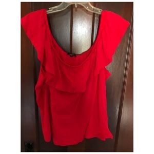 off the shoulder red shirt